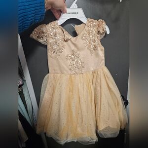 Elegant Gold Lace Dress for Girls